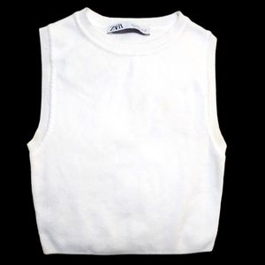 Zara Knit White Cropped Tank Top US size small